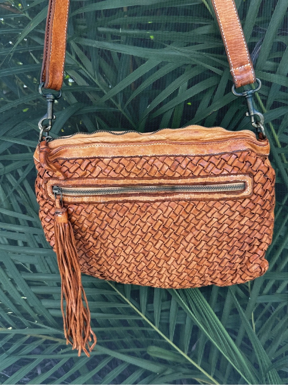 Langellotti Italian Leather Crossbody Woven Handbag